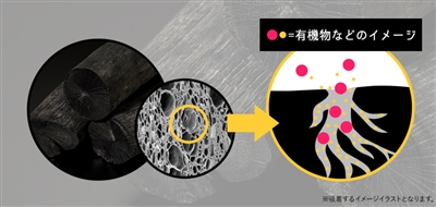 炭の吸着効果をわかりやすくイメージしたもの